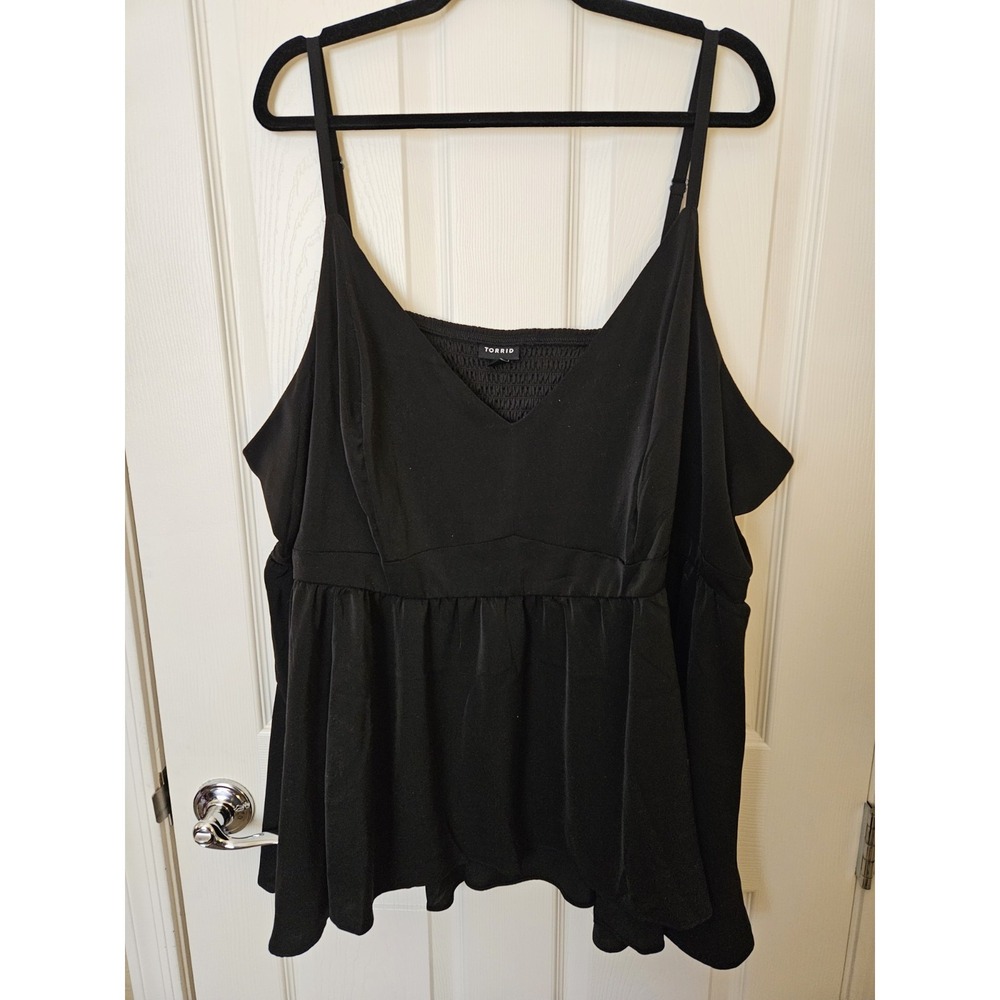 Torrid Black Camisole Empire/Elastic Waist Adj Straps Lined Top Smocked Bodice 5